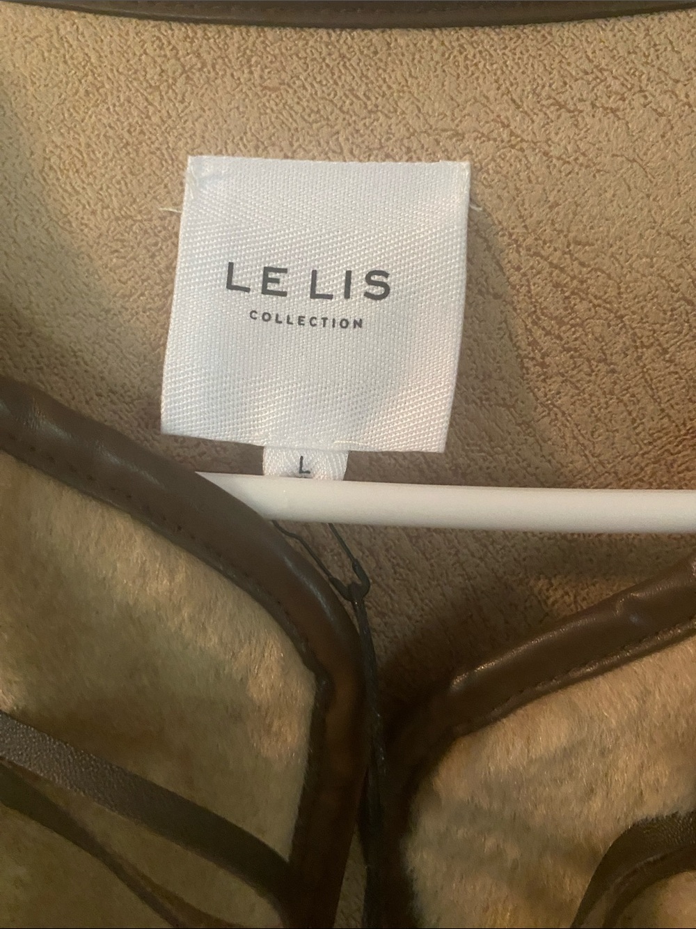 Le Lis Tan Faux Shearling Toggle Coat with Dark Trim - Picture 2 of 7